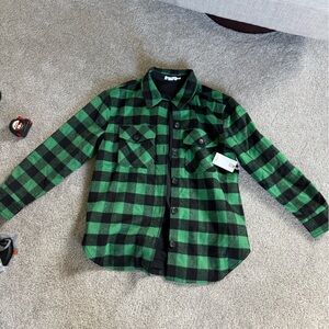 Good American  Green and Black maxi flannel coat